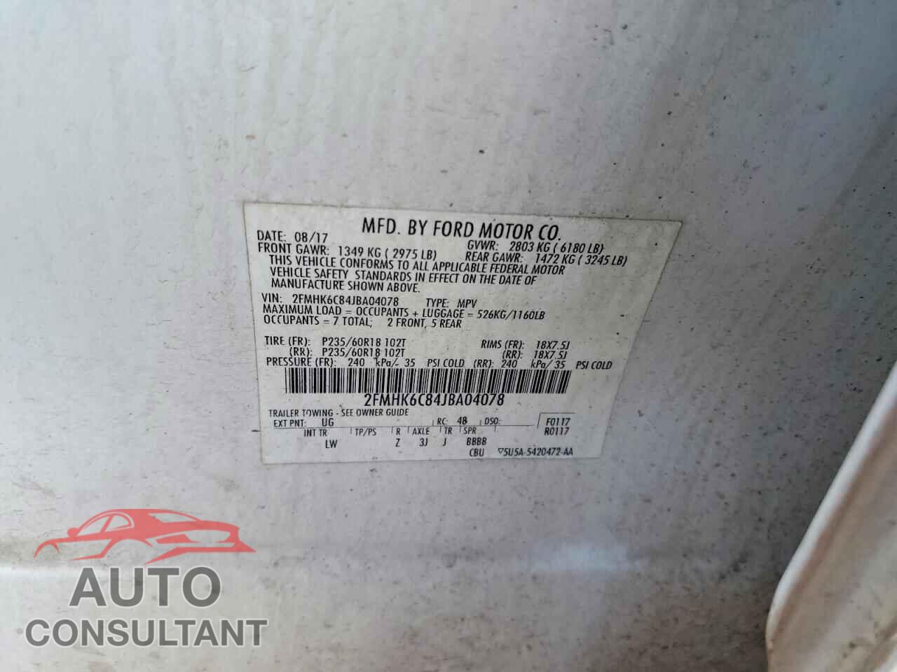 FORD FLEX 2018 - 2FMHK6C84JBA04078