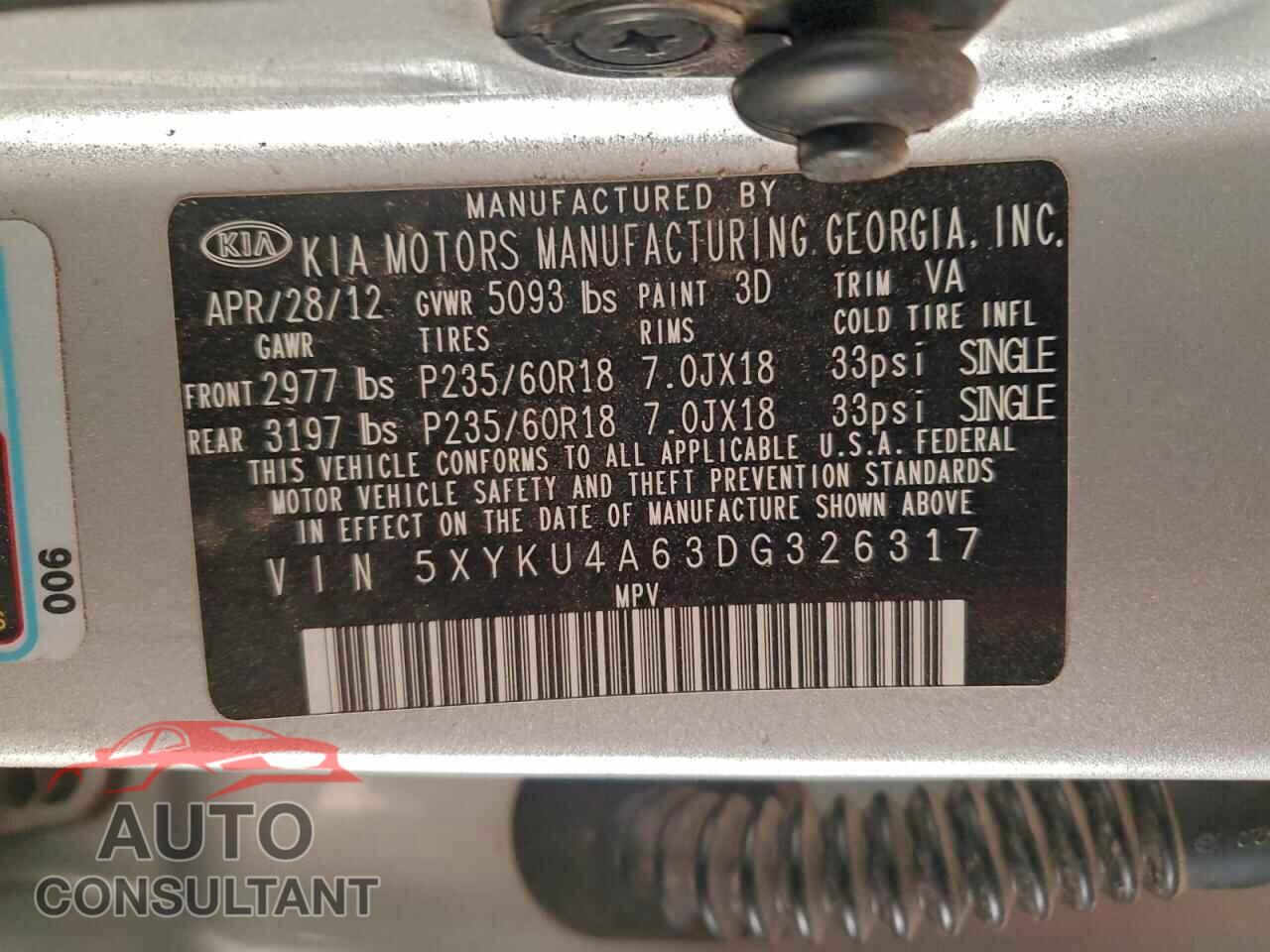 KIA SORENTO 2013 - 5XYKU4A63DG326317