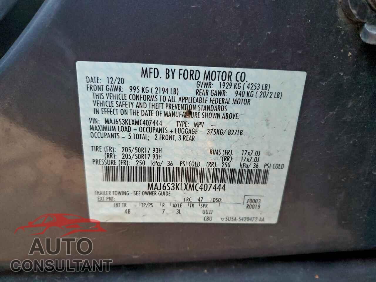 FORD ECOSPORT 2021 - MAJ6S3KLXMC407444