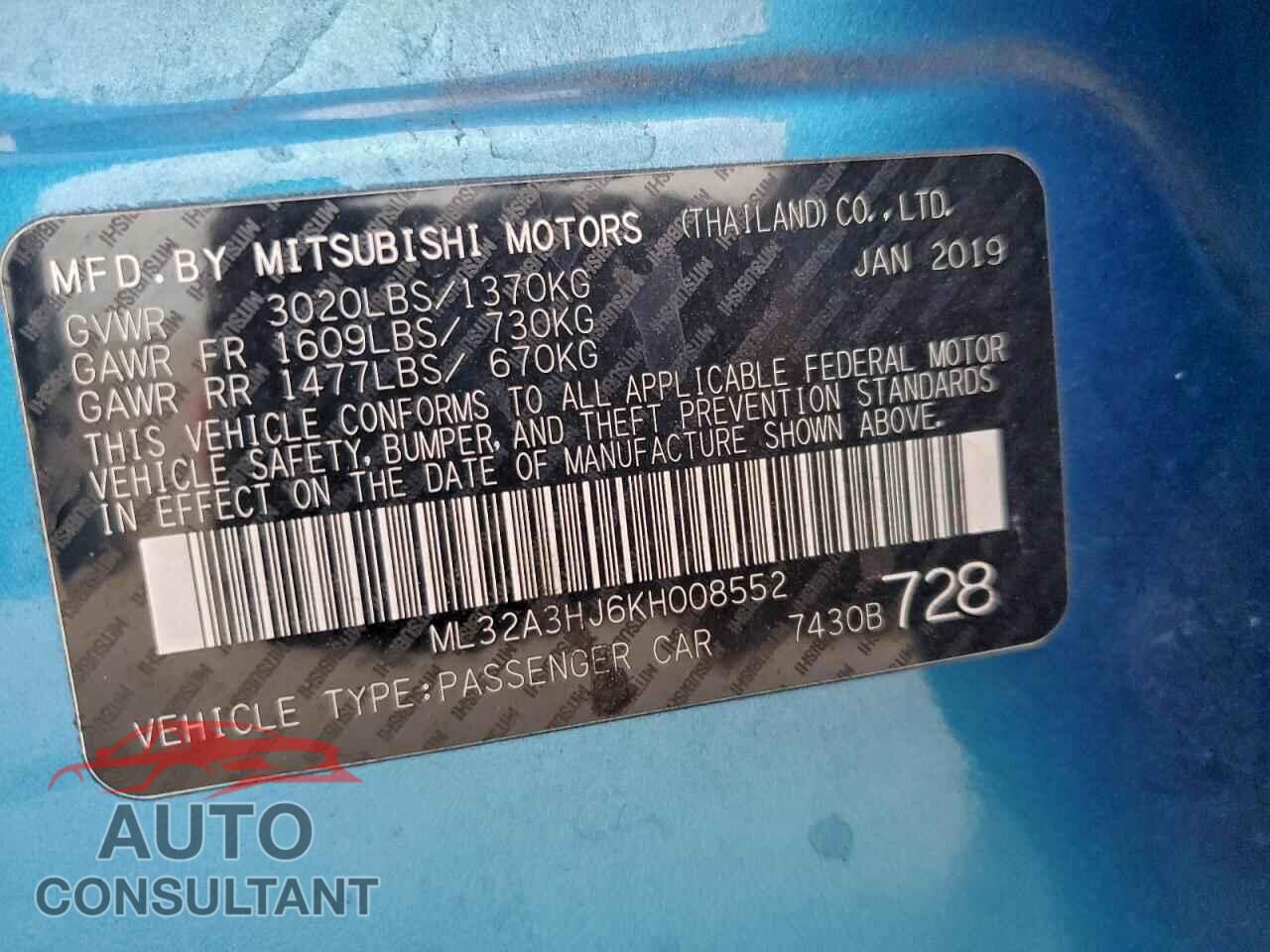 MITSUBISHI MIRAGE 2019 - ML32A3HJ6KH008552