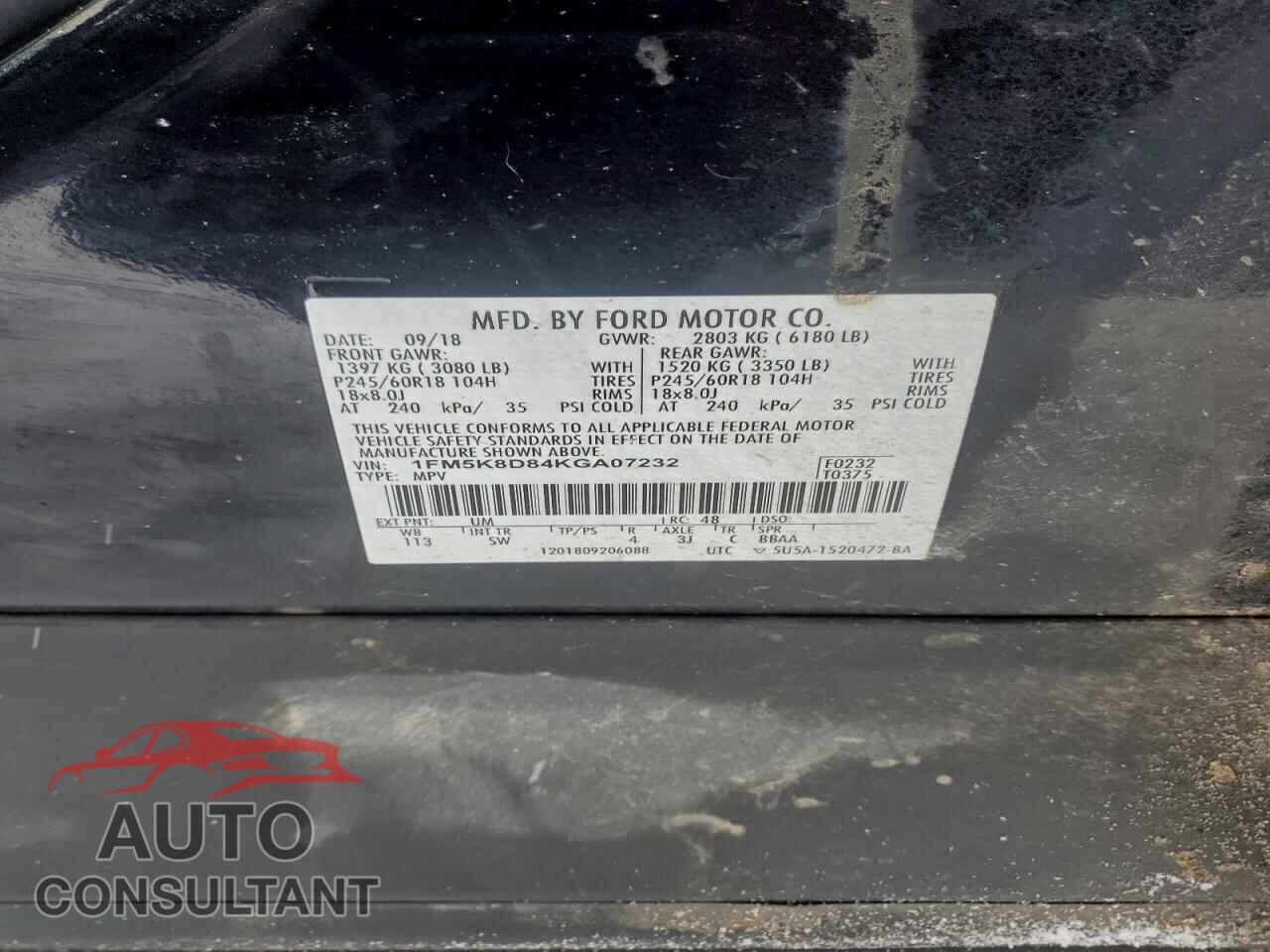 FORD EXPLORER 2019 - 1FM5K8D84KGA07232