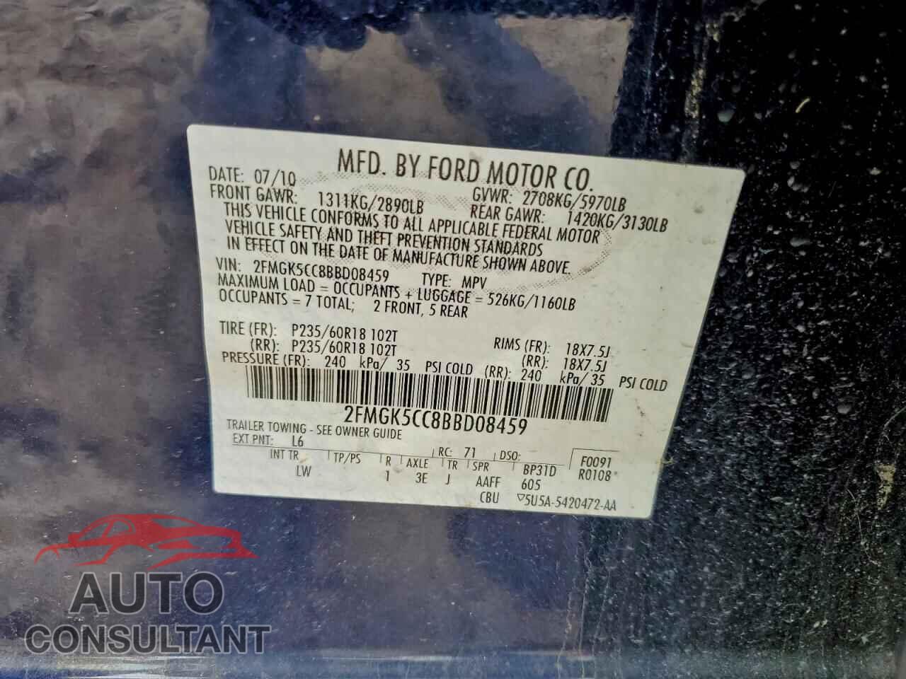 FORD FLEX 2011 - 2FMGK5CC8BBD08459