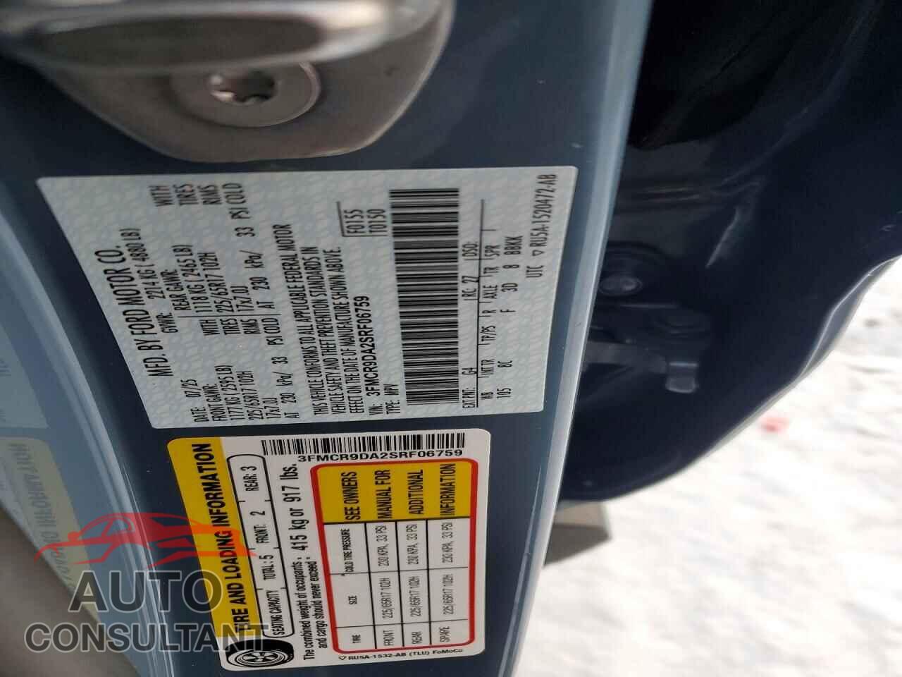 FORD BRONCO 2025 - 3FMCR9DA2SRF06759