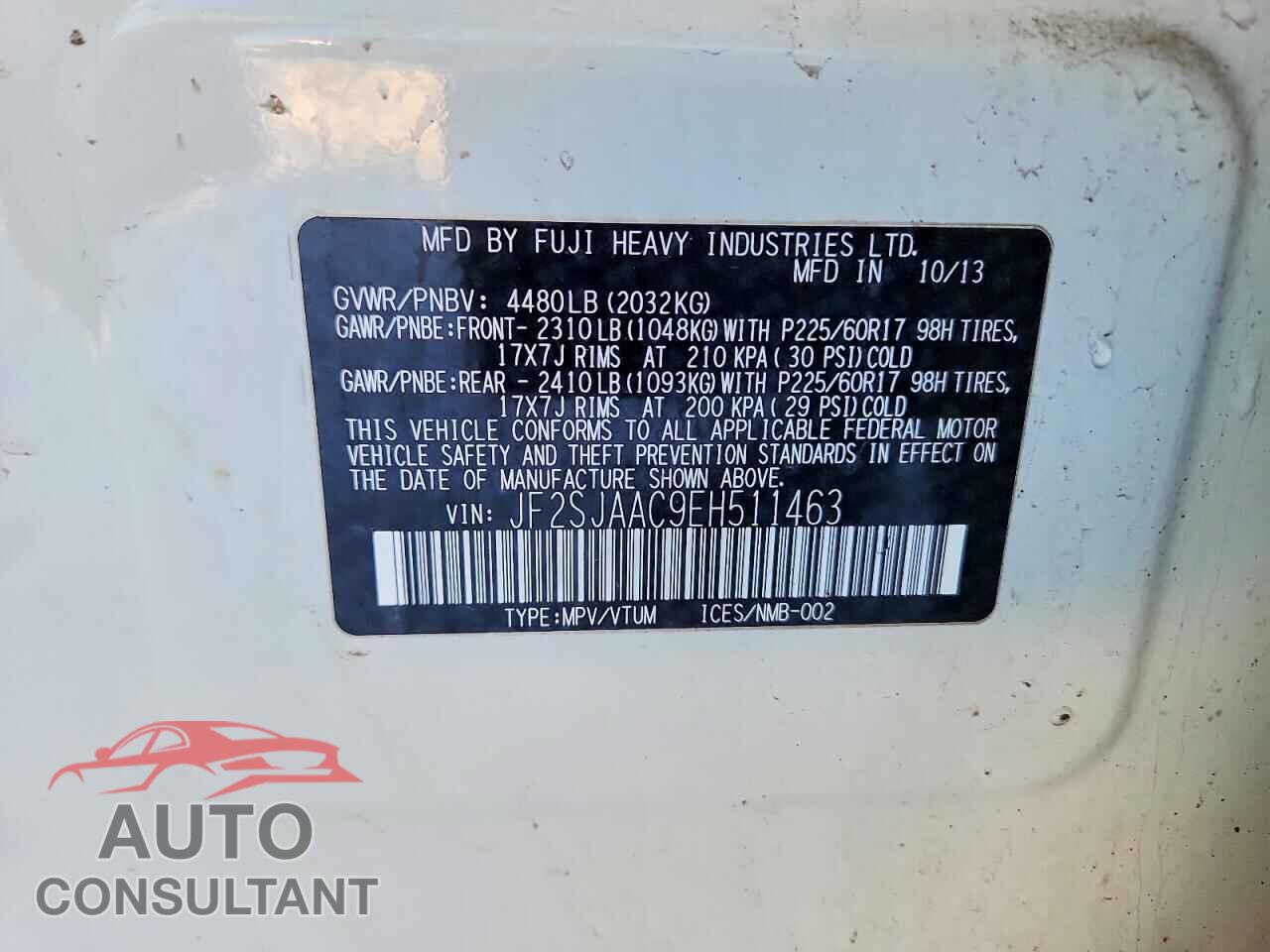 SUBARU FORESTER 2014 - JF2SJAAC9EH511463