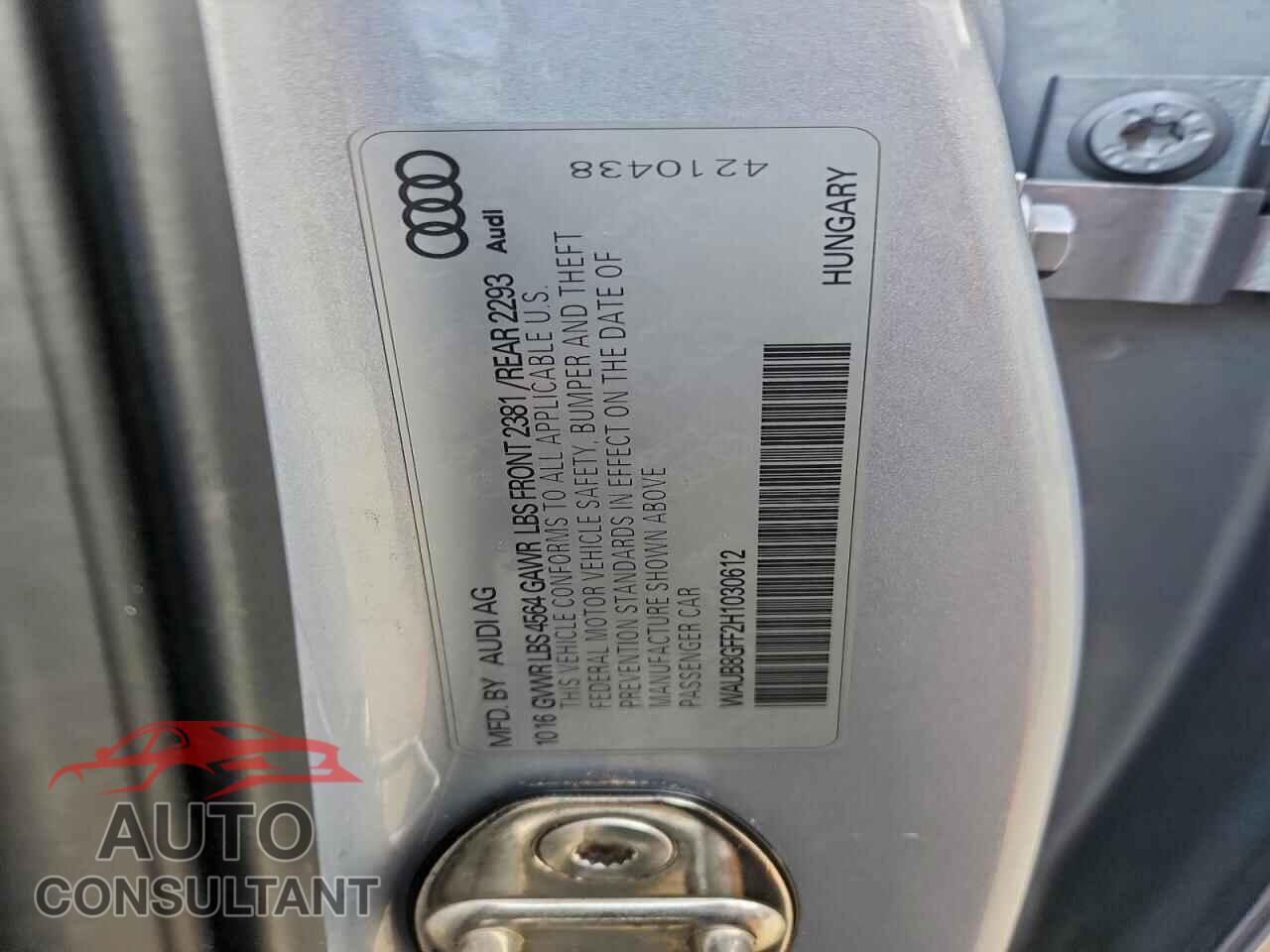 AUDI A3 2017 - WAUB8GFF2H1030612