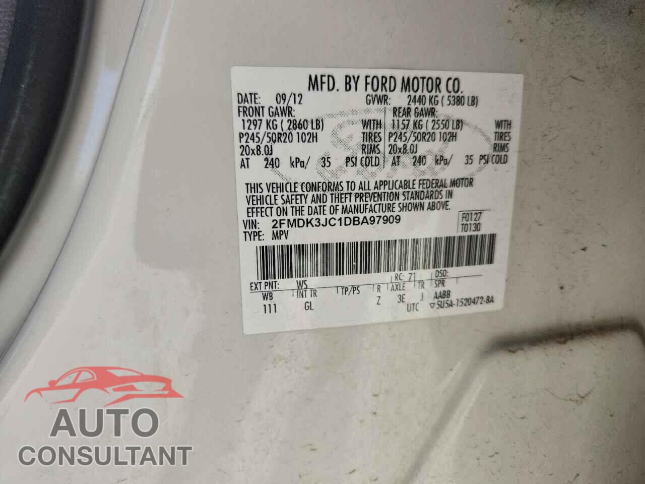 FORD EDGE 2013 - 2FMDK3JC1DBA97909