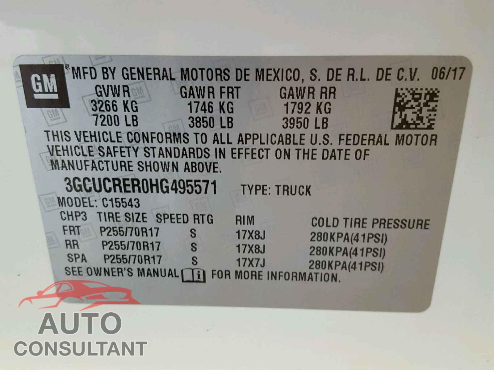 CHEVROLET SILVERADO 2017 - 3GCUCRER0HG495571