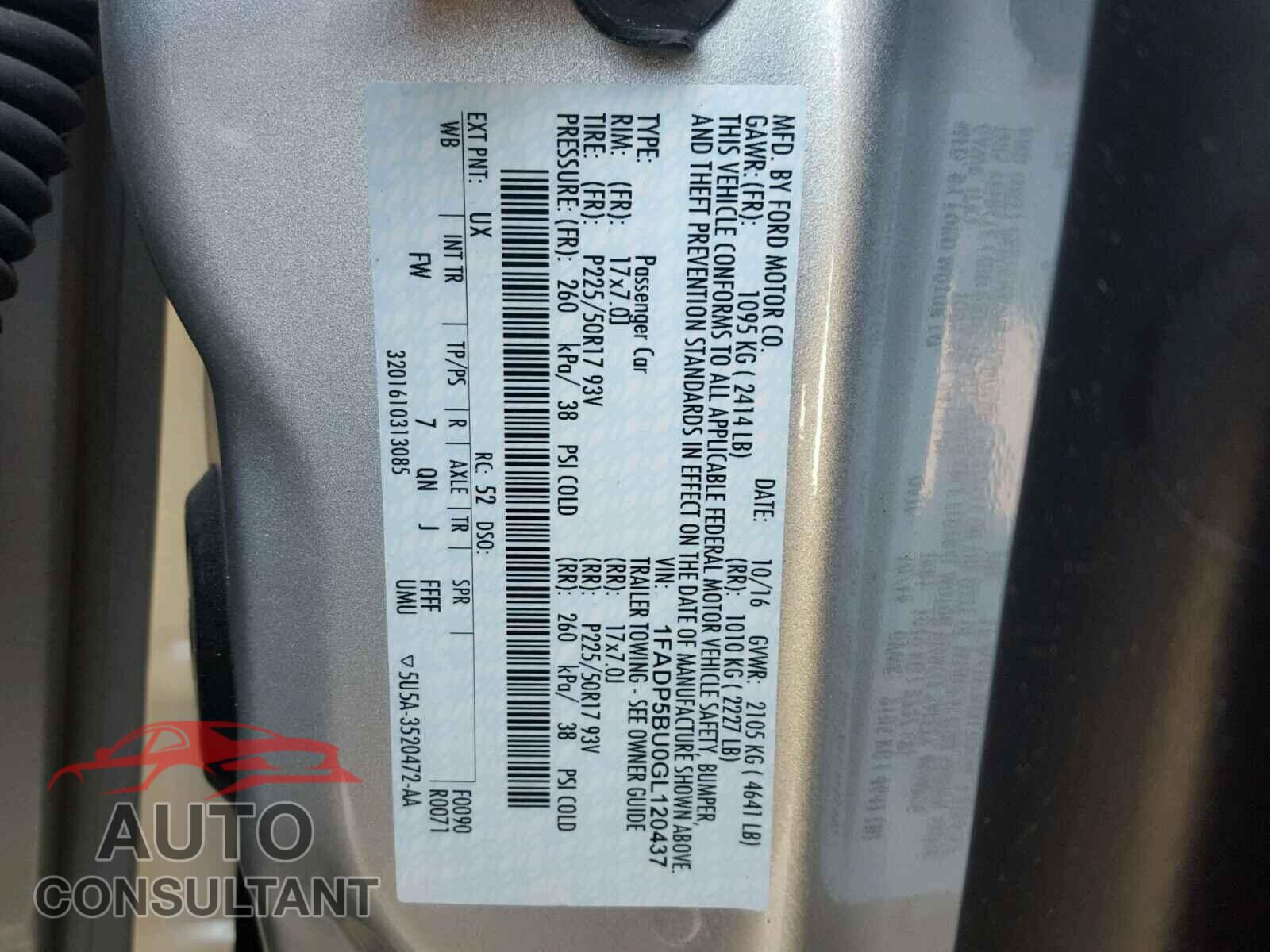 FORD CMAX 2016 - 1FADP5BU0GL120437