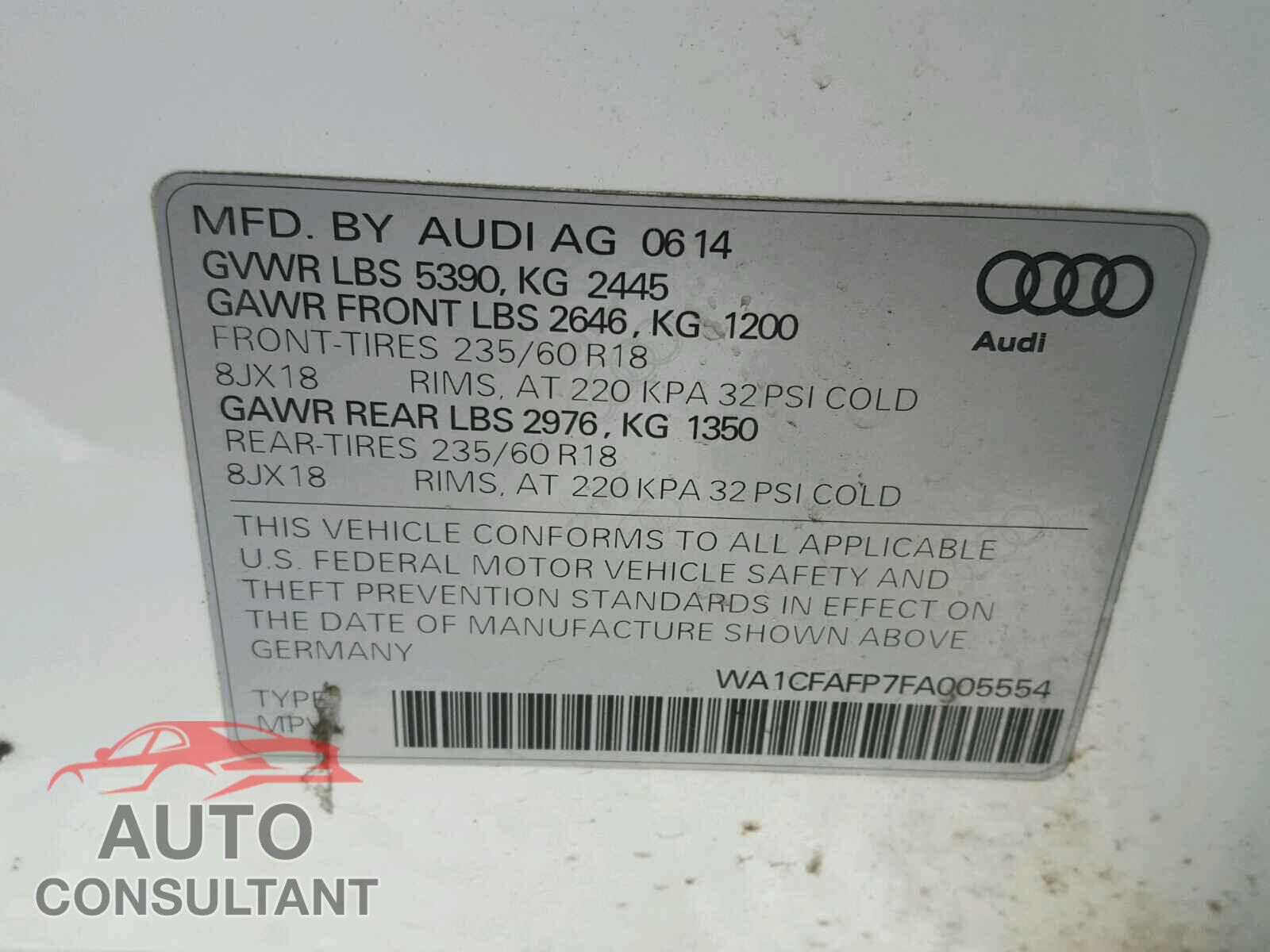 AUDI Q5 2015 - WA1CFAFP7FA005554