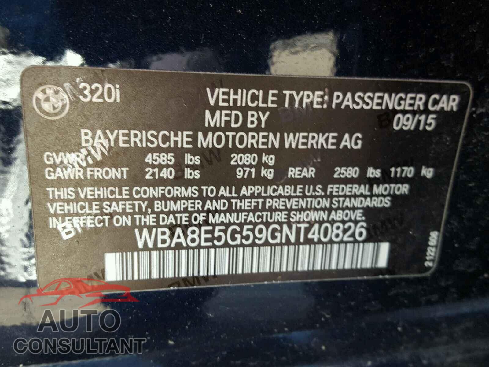 BMW 3 SERIES 2016 - WBA8E5G59GNT40826