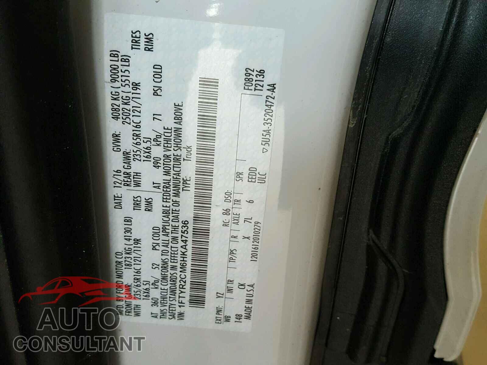 FORD TRANSIT CO 2017 - 1FTYR2CM6HKA47536