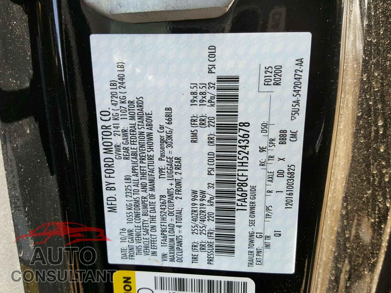 FORD MUSTANG 2017 - 1FA6P8CF1H5243678