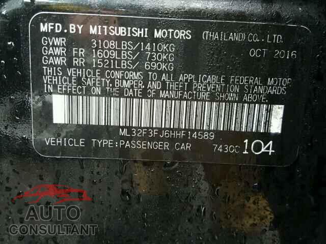 MITSUBISHI MIRAGE 2017 - ML32F3FJ6HHF14589