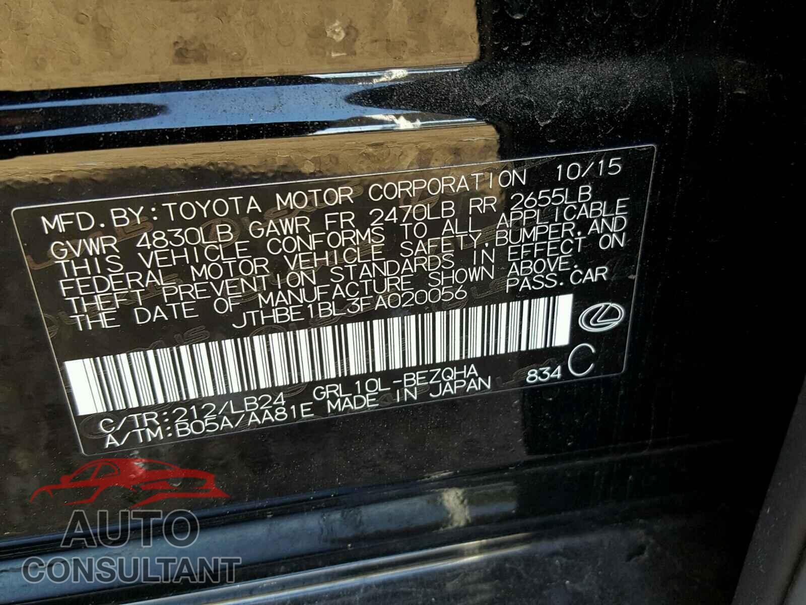 LEXUS GS350 2015 - JTHBE1BL3FA020056