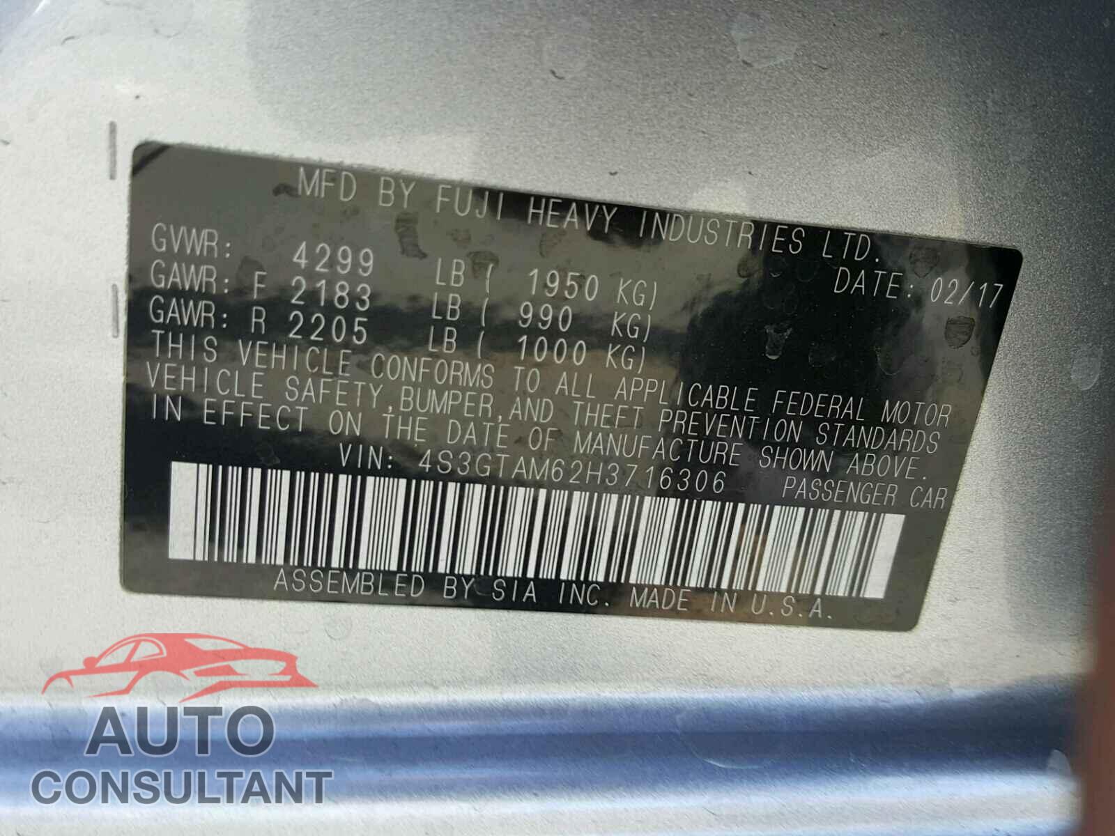 SUBARU IMPREZA 2017 - 4S3GTAM62H3716306