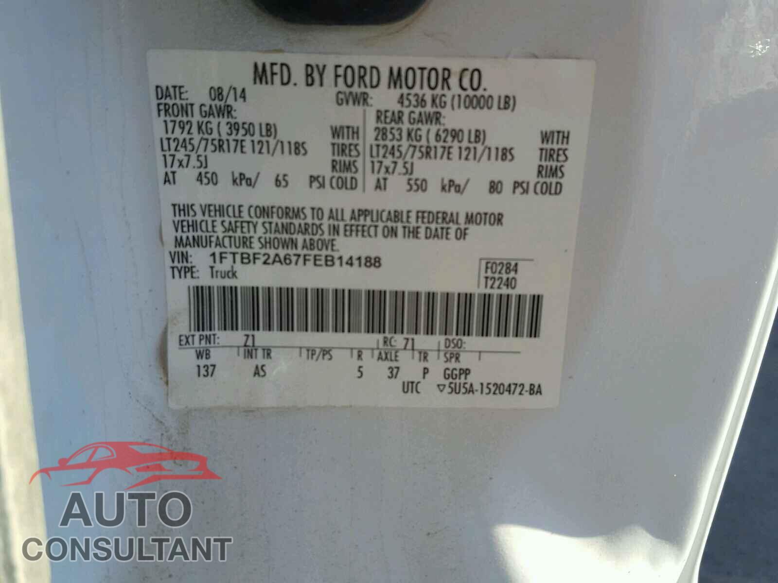 FORD F250 2015 - 1FTBF2A67FEB14188