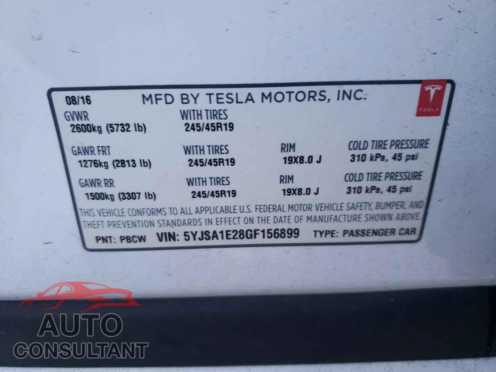 TESLA MODEL S 2016 - 5YJSA1E28GF156899