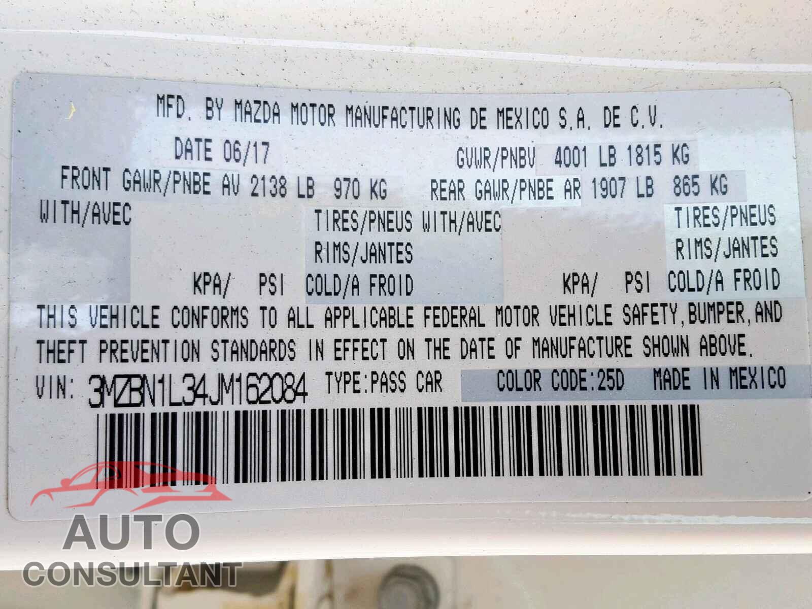 MAZDA 3 2018 - 4JGFF5KEXLA089052