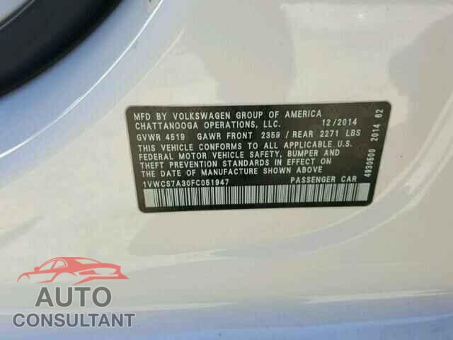 VOLKSWAGEN PASSAT 2015 - 1VWCS7A30FC051947