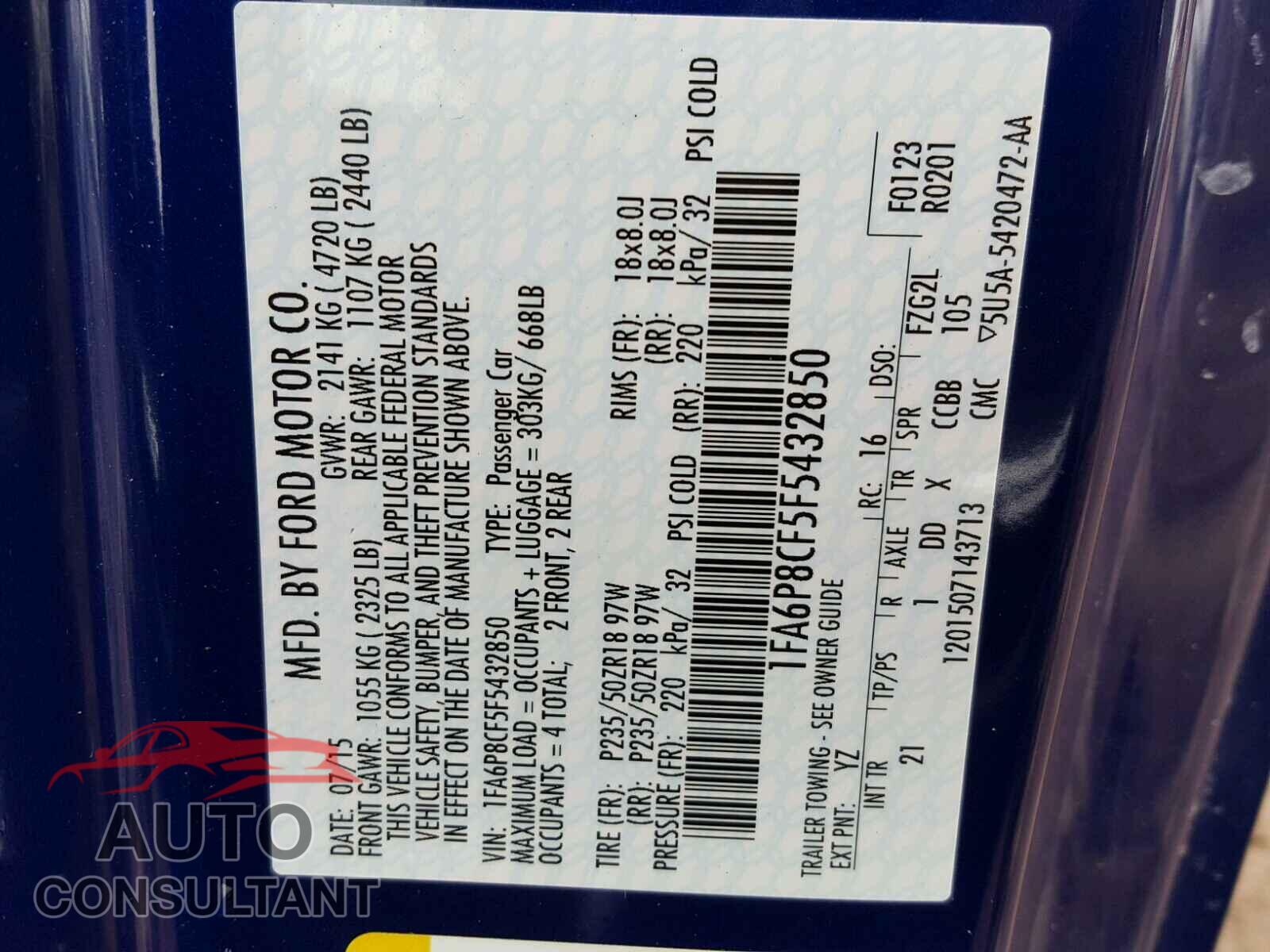 FORD MUSTANG 2015 - 1FA6P8CF5F5432850