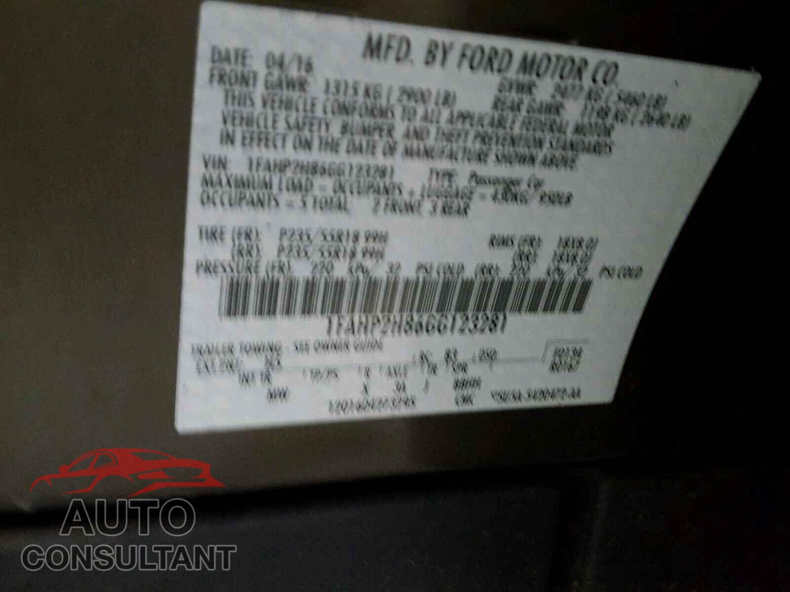FORD TAURUS 2016 - 1FAHP2H86GG123281