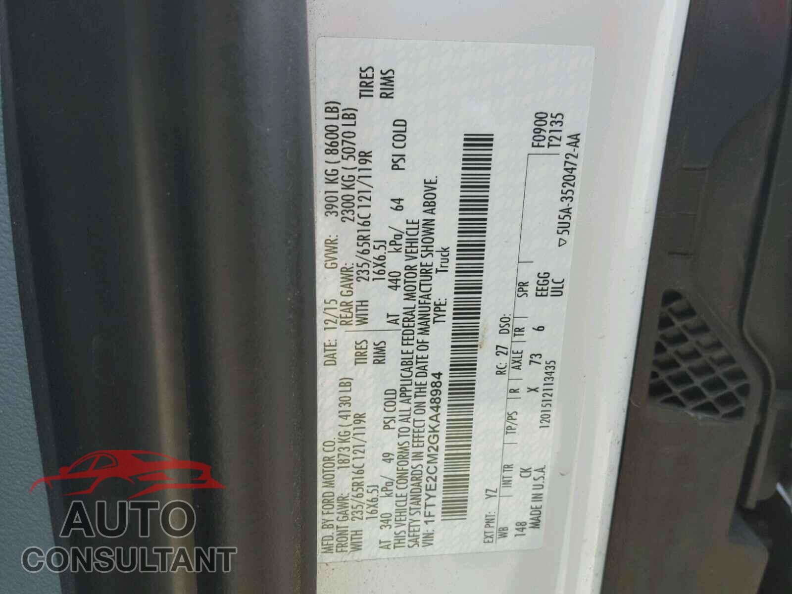 FORD TRANSIT CO 2016 - 1FTYE2CM2GKA48984