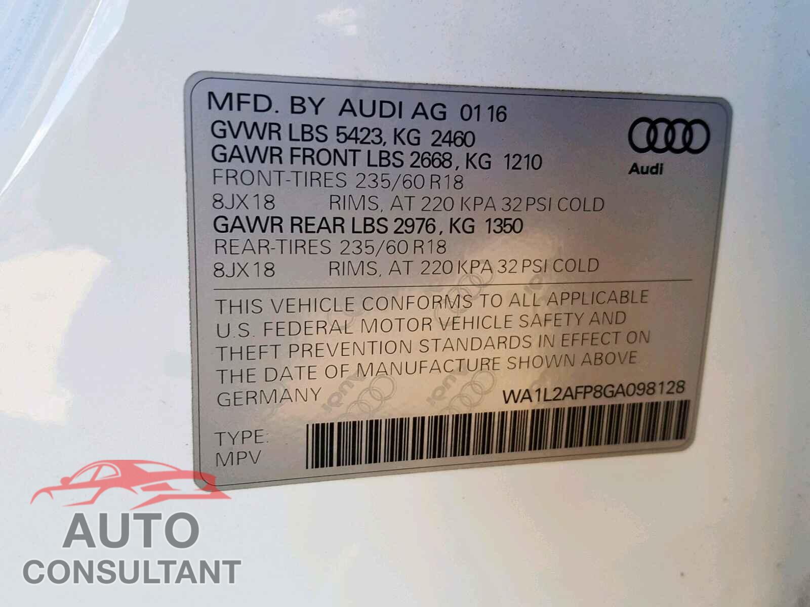 AUDI Q5 2016 - 5XYPG4A35KG560247