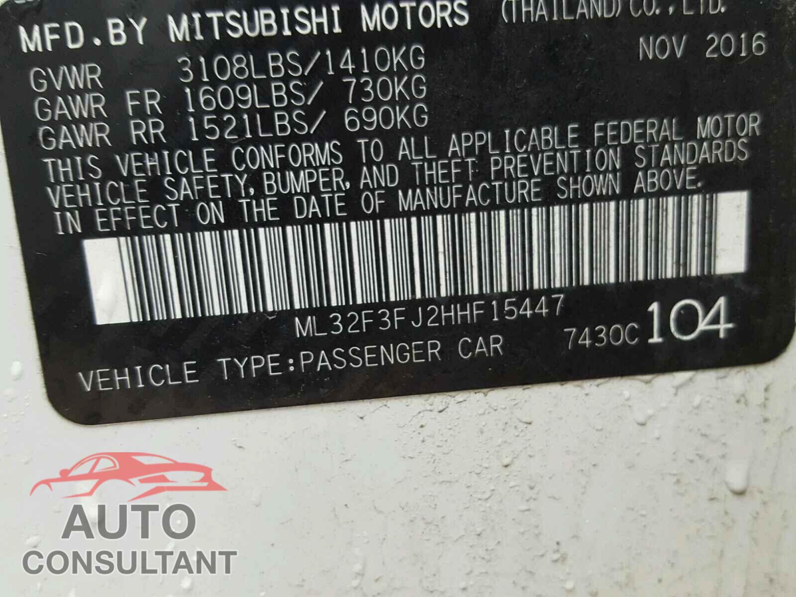 MITSUBISHI MIRAGE 2017 - 2T3ZFREV5JW500019