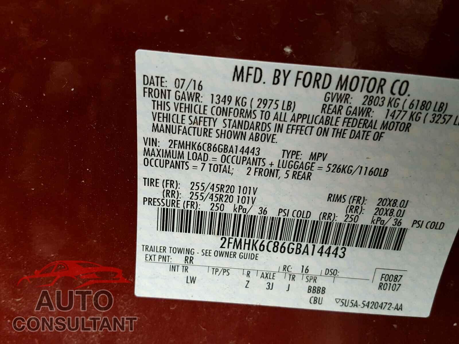 FORD FLEX 2016 - 2FMHK6C86GBA14443
