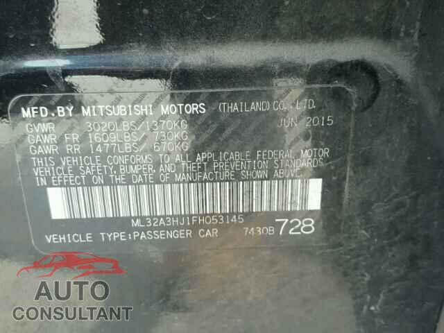 MITSUBISHI MIRAGE 2015 - ML32A3HJ1FH053145