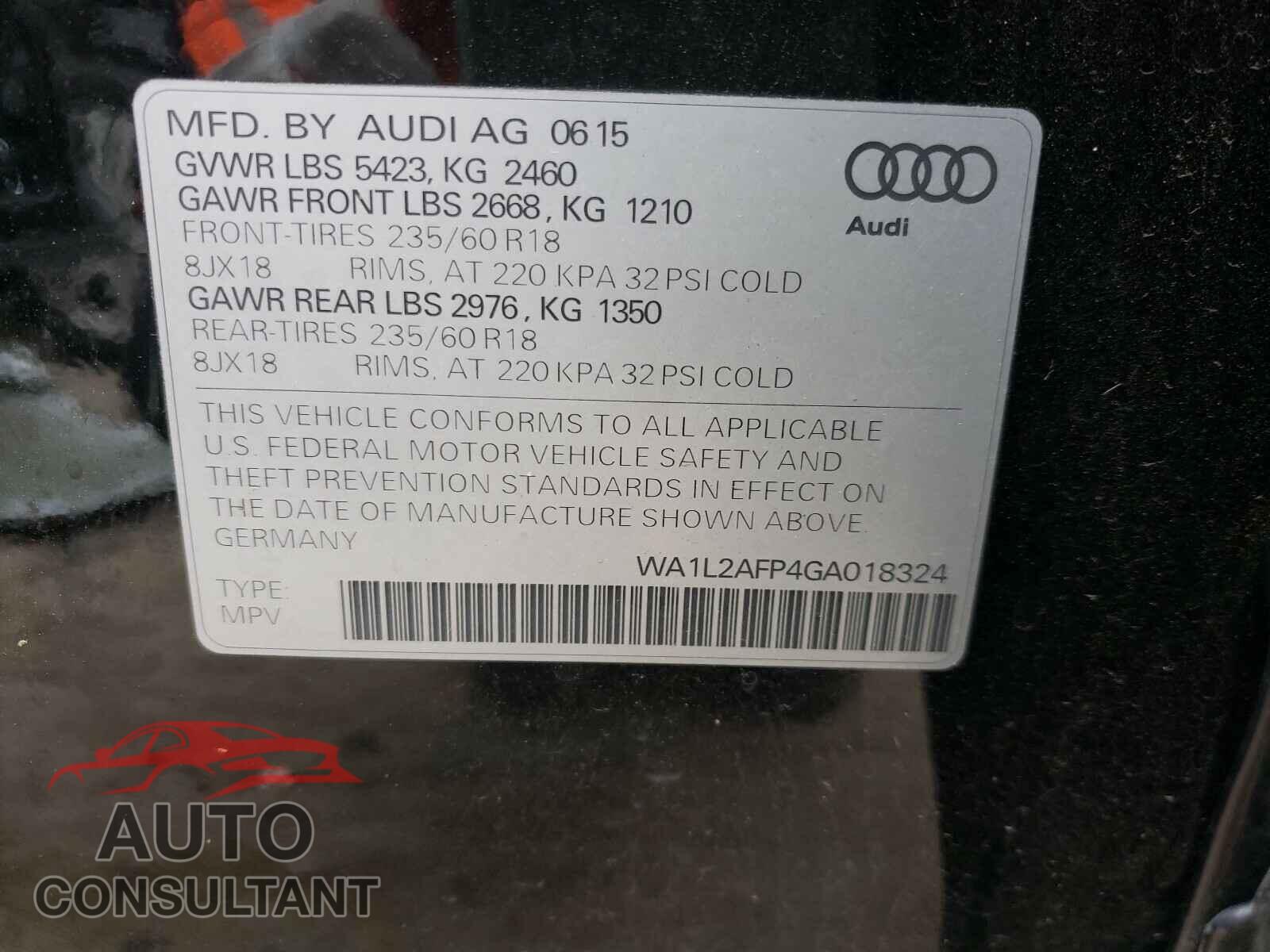 AUDI Q5 2016 - WA1L2AFP4GA018324