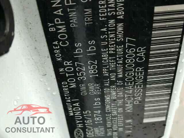 HYUNDAI ACCENT 2016 - KMHCT4AE0GU080677
