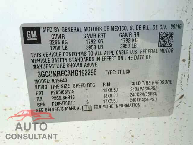CHEVROLET SILVERADO 2017 - 3GCUKREC3HG192296