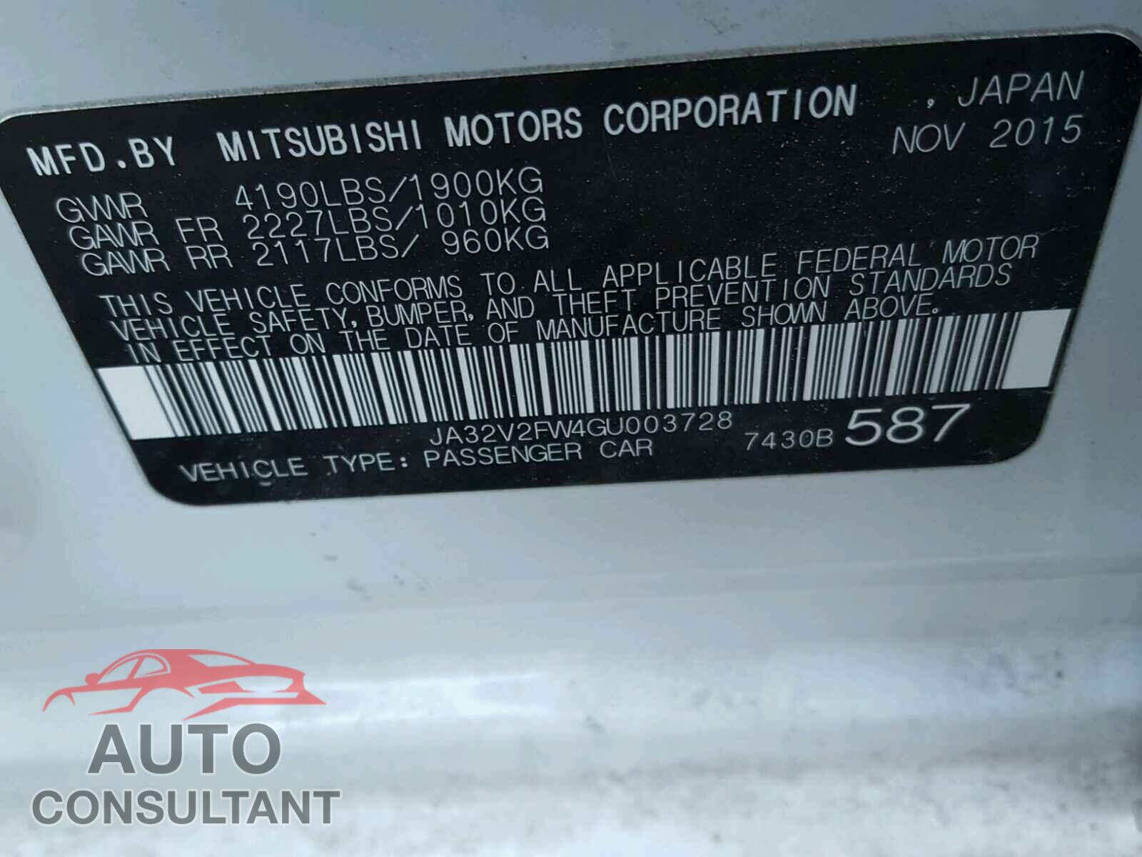 MITSUBISHI LANCER 2016 - JA32V2FW4GU003728