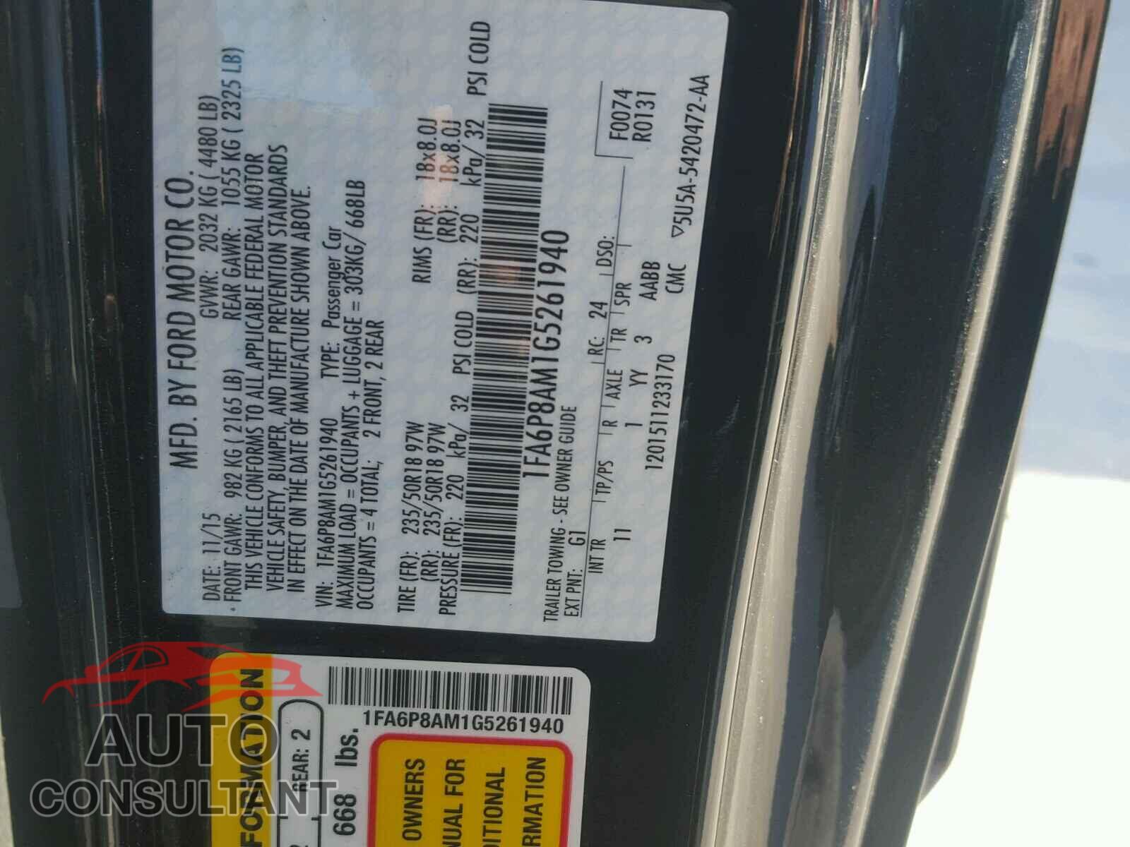 FORD MUSTANG 2016 - 1FA6P8AM1G5261940