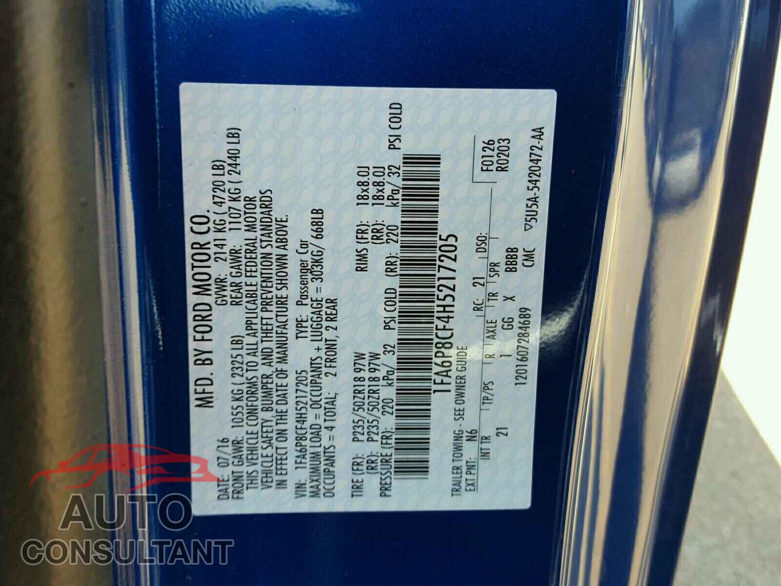 FORD MUSTANG 2017 - 1FA6P8CF4H5217205