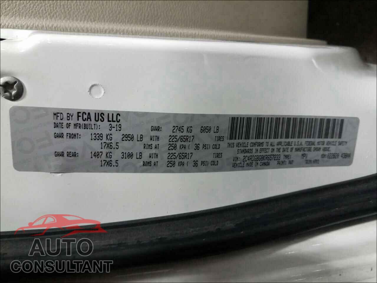 DODGE GRAND CARA 2019 - 2C4RDGBG8KR657233