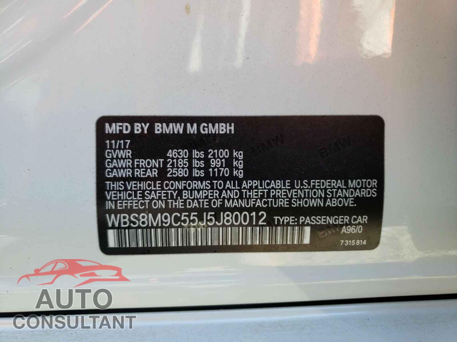 BMW M3 2018 - WBS8M9C55J5J80012
