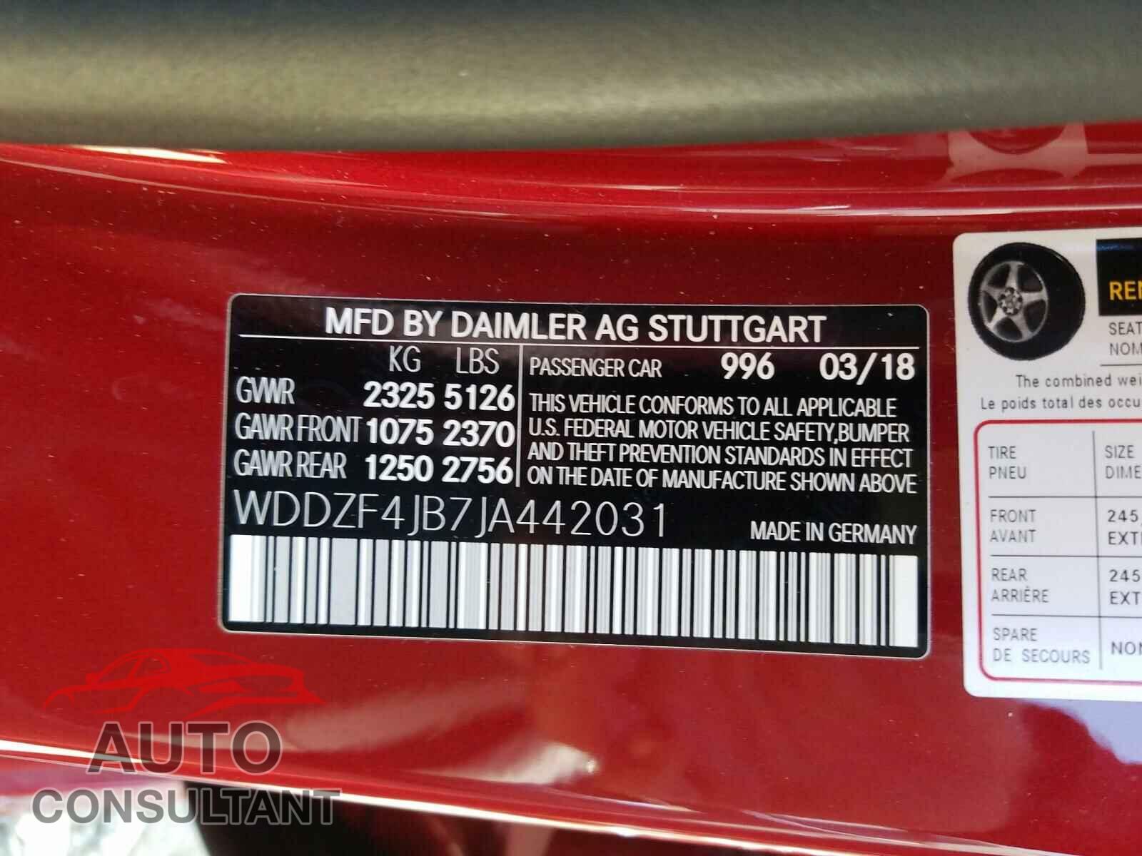 MERCEDES-BENZ E CLASS 2018 - WDDZF4JB7JA442031