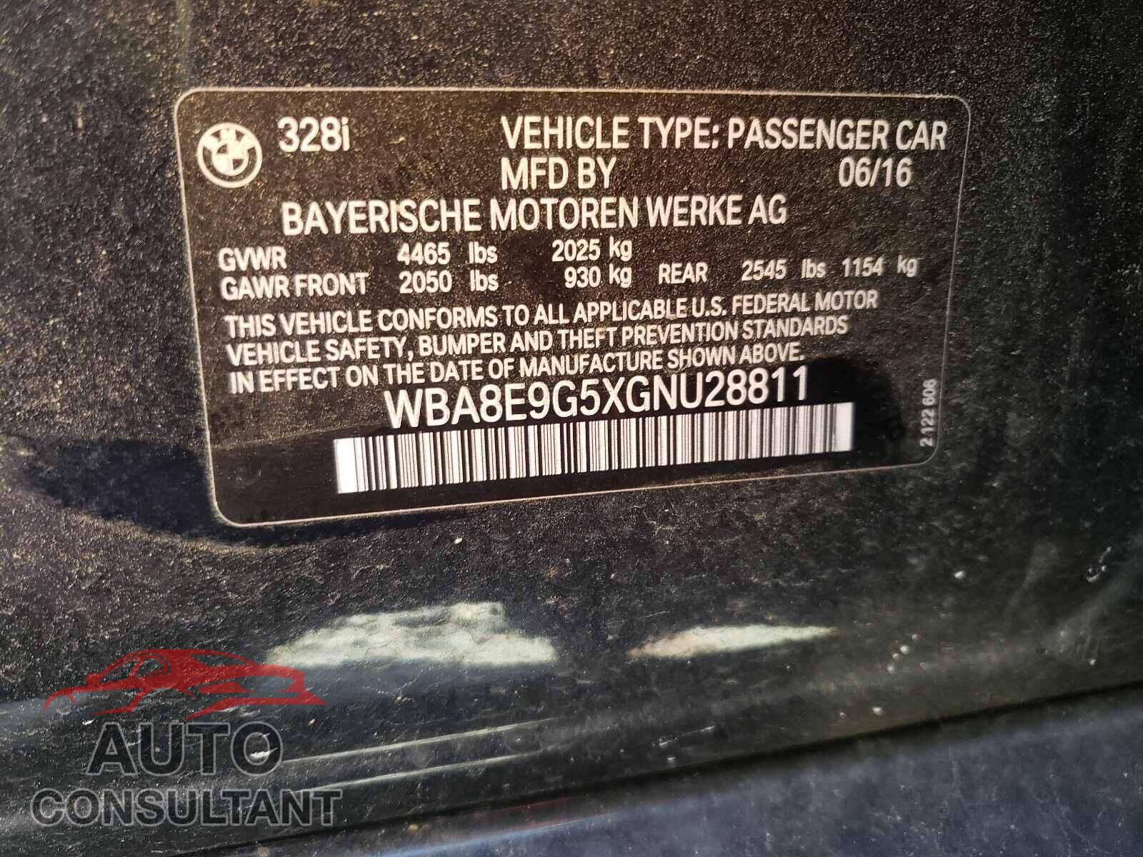 BMW 3 SERIES 2016 - WBA8E9G5XGNU28811