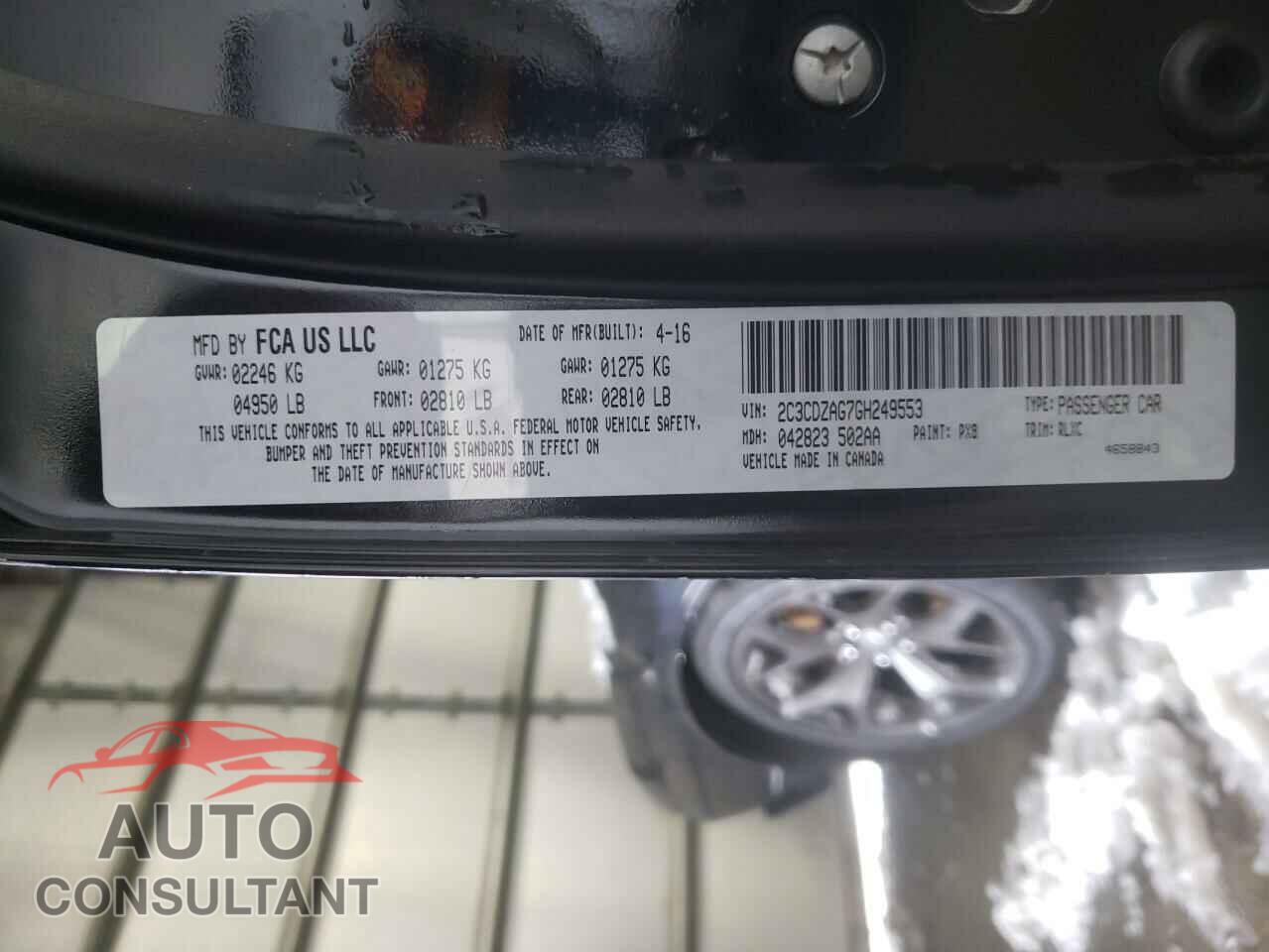 DODGE CHALLENGER 2016 - 2C3CDZAG7GH249553
