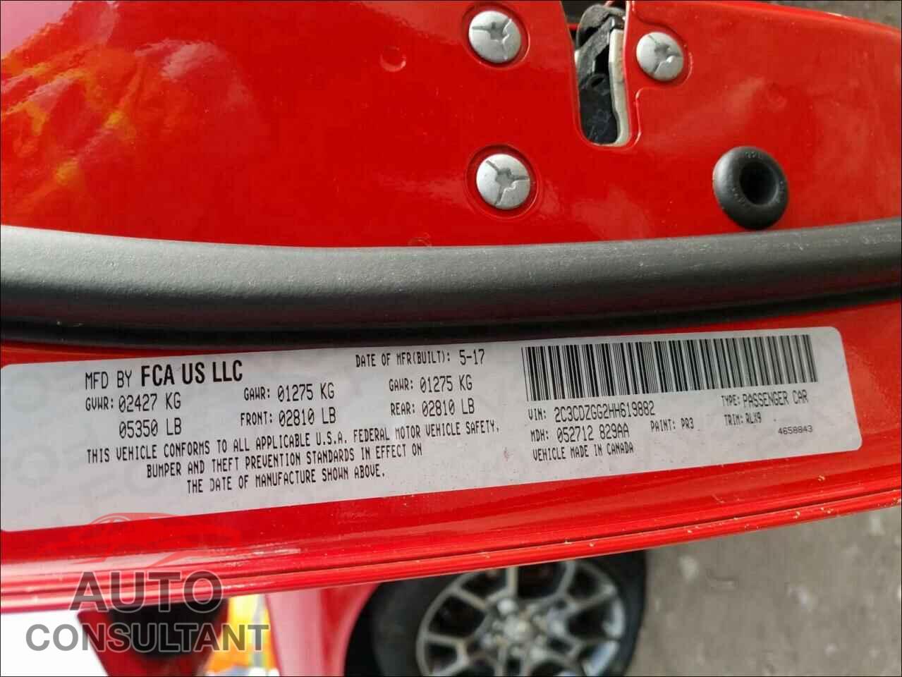 DODGE CHALLENGER 2017 - 2C3CDZGG2HH619882
