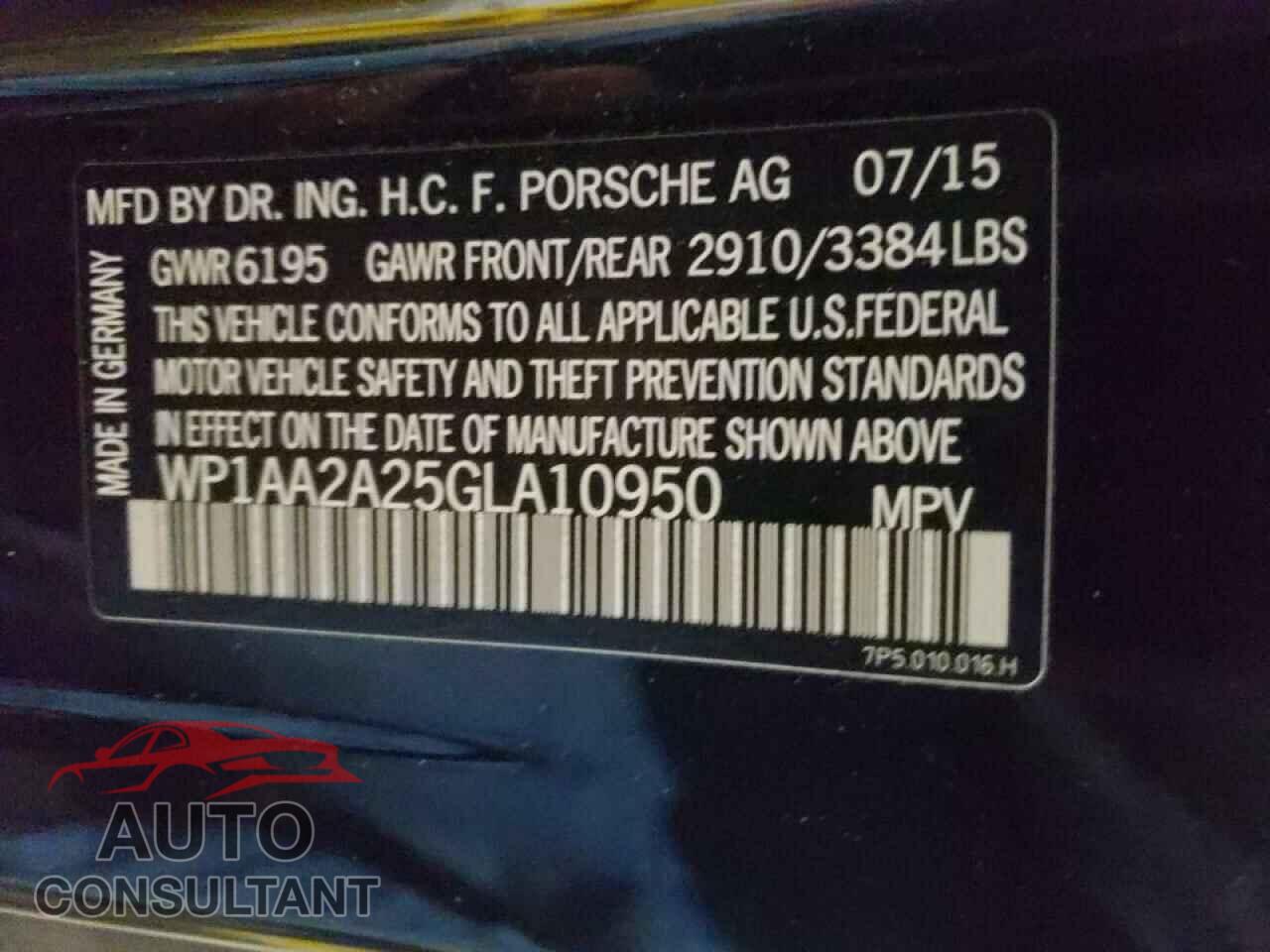 PORSCHE CAYENNE 2016 - WP1AA2A25GLA10950