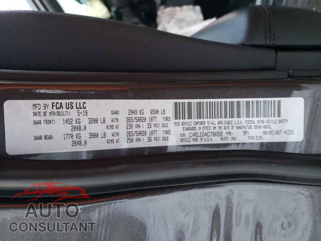 DODGE DURANGO 2019 - 1C4RDJDG4KC780269