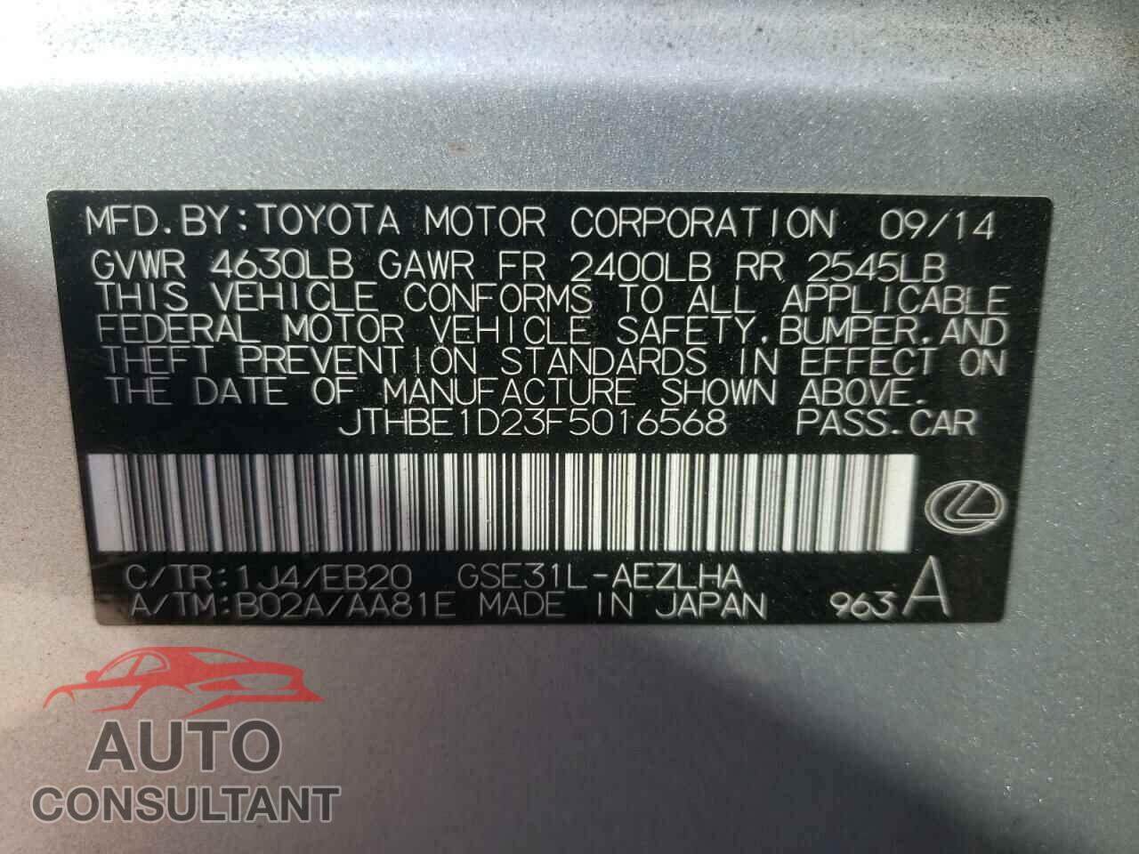 LEXUS IS 2015 - JTHBE1D23F5016568