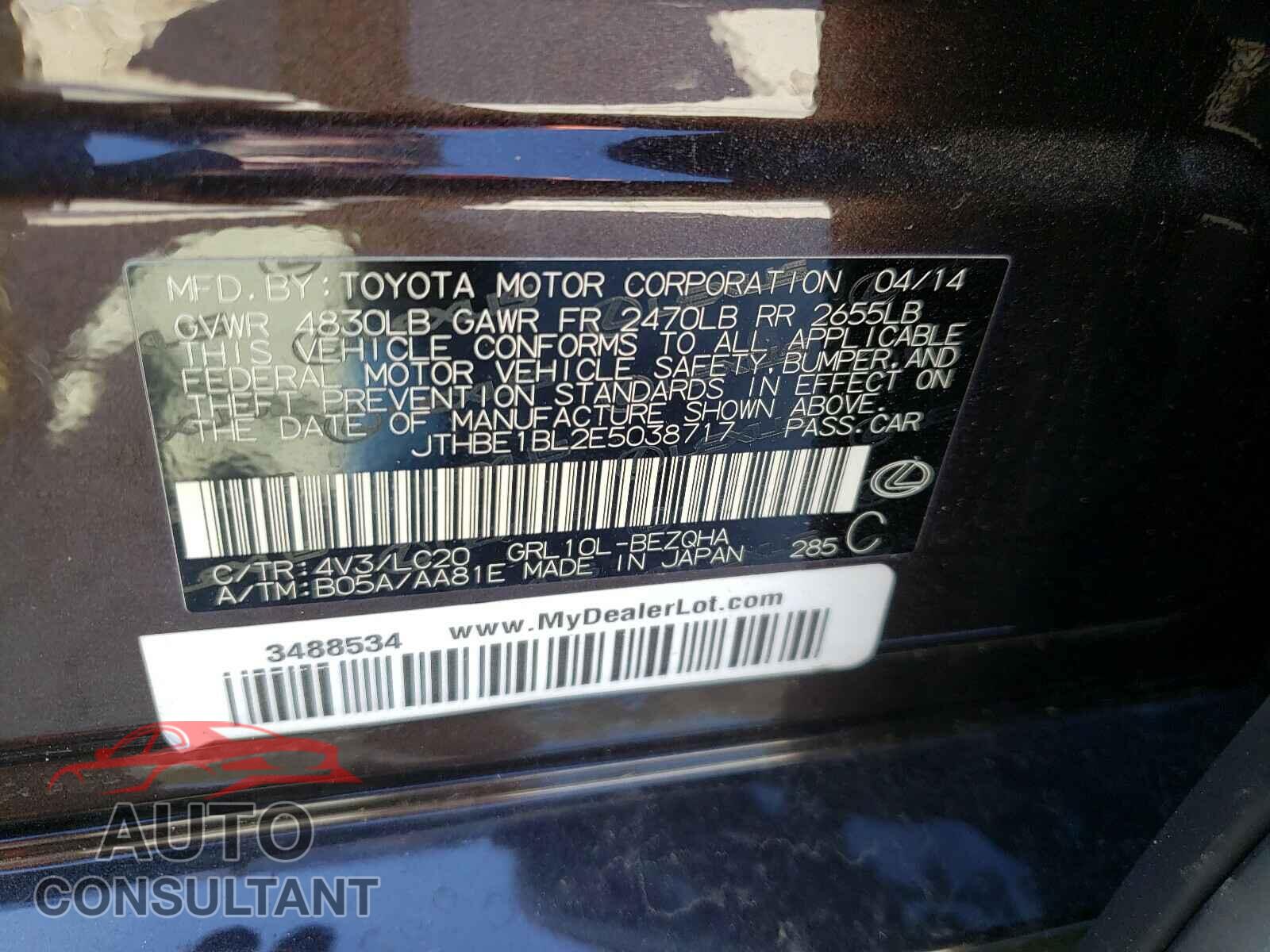 LEXUS GS350 2014 - JTHBE1BL2E5038717