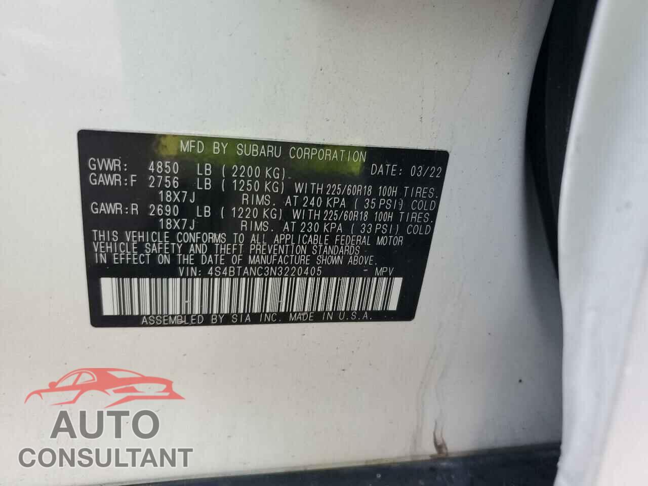 SUBARU OUTBACK 2022 - 4S4BTANC3N3220405