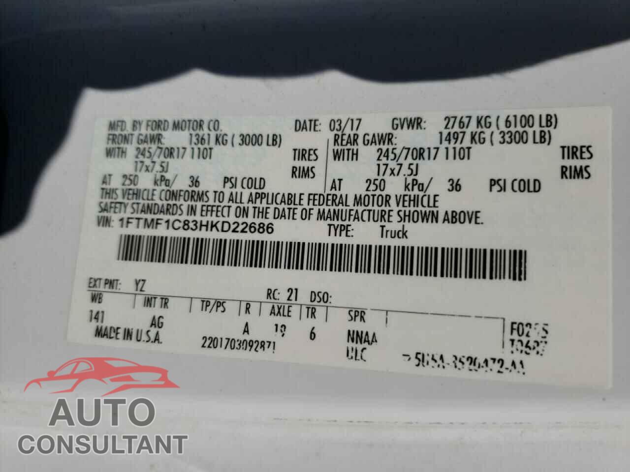 FORD F150 2017 - 1FTMF1C83HKD22686