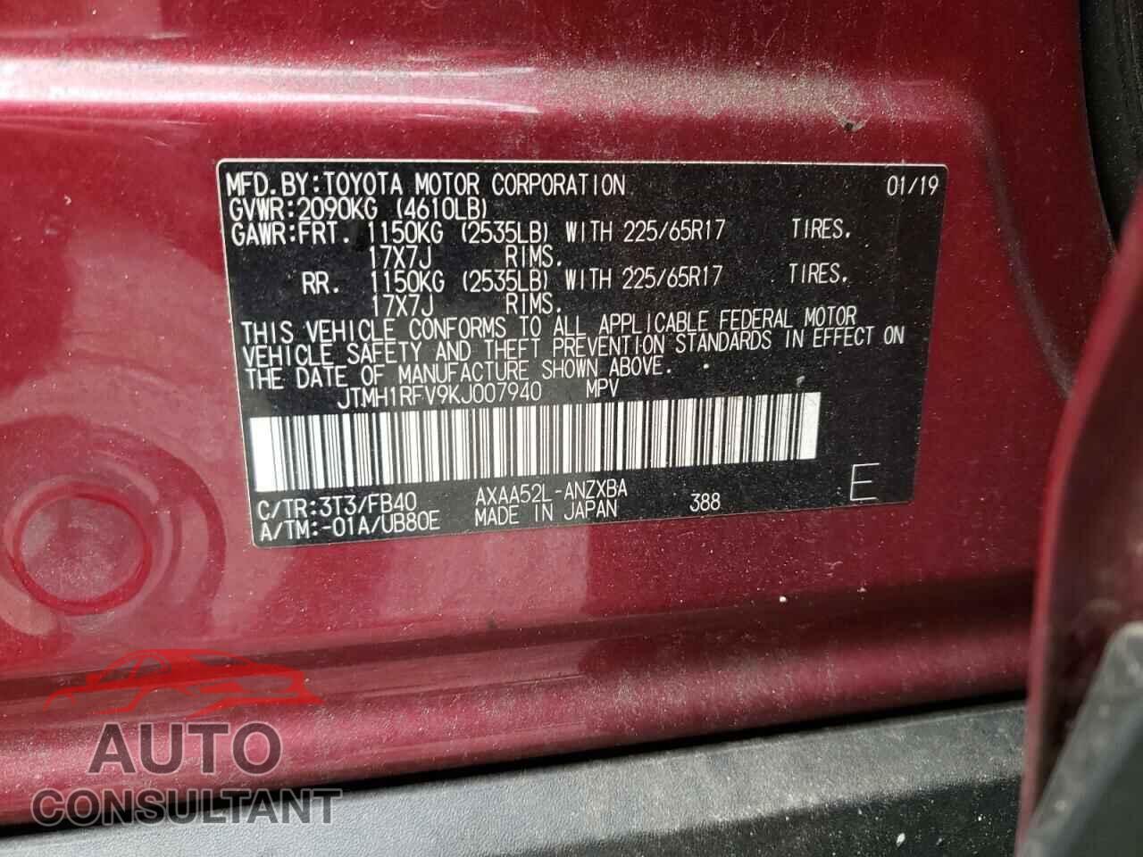TOYOTA RAV4 2019 - JTMH1RFV9KJ007940