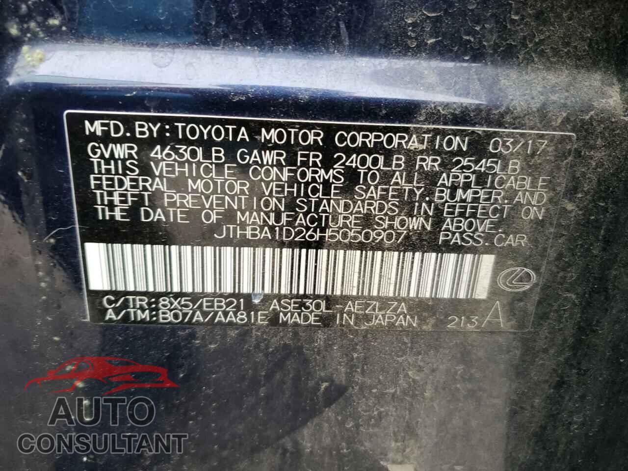 LEXUS IS 2017 - JTHBA1D26H5050907
